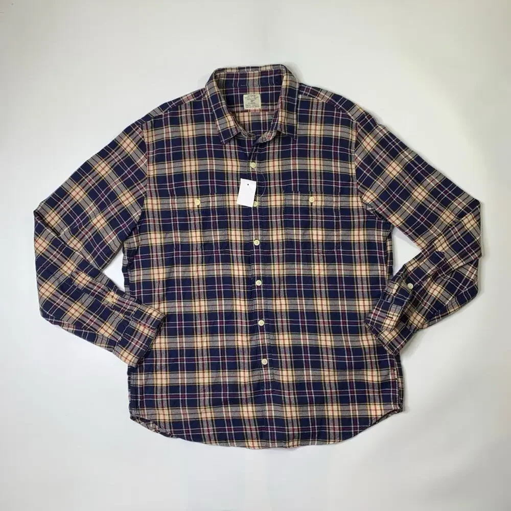 J Crew Shirt Mens XL Extra Large Flannel Cotton Plaid Button Up Long‎ Sleeve